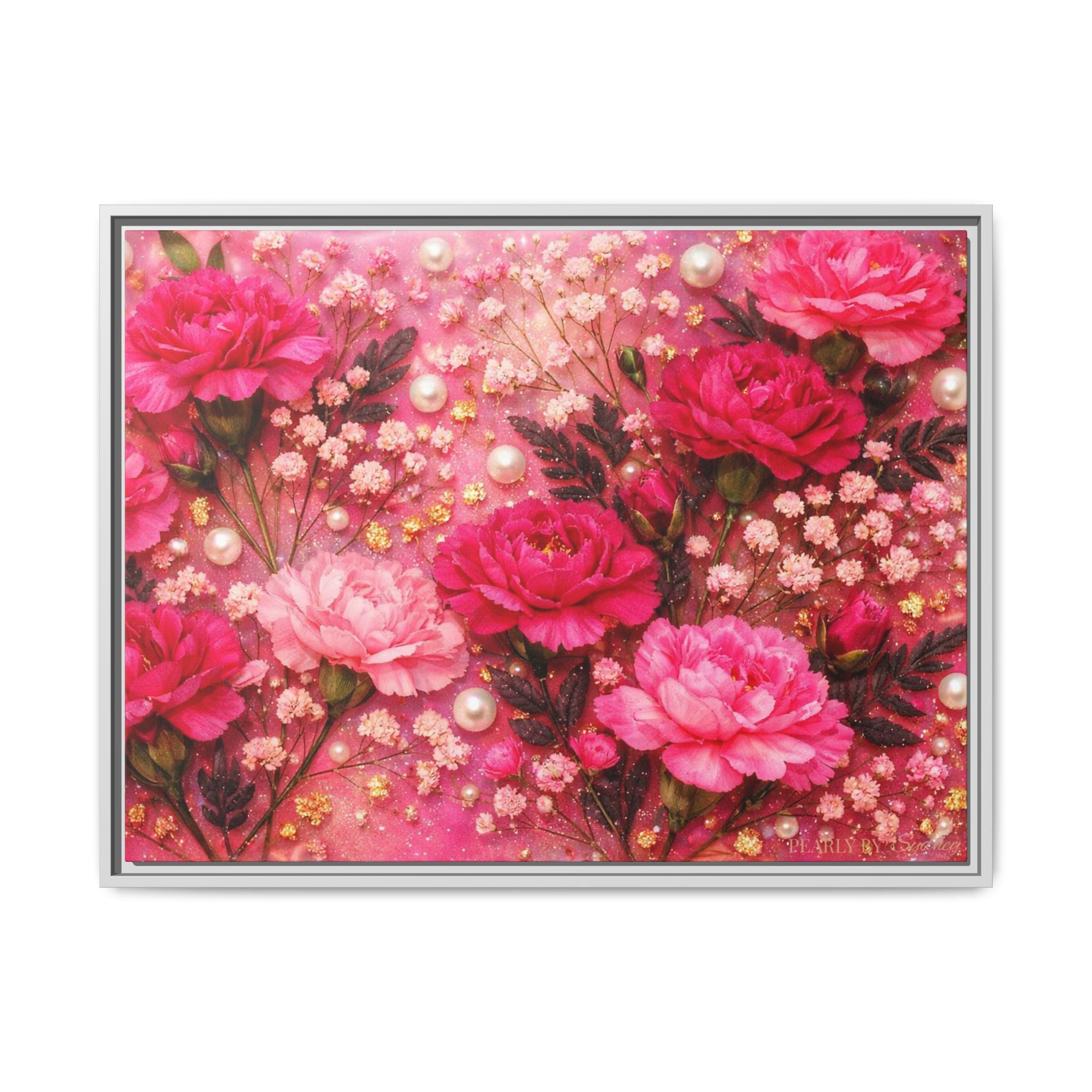 Pearls & Peonies | Framed Floral Canvas Wall Art