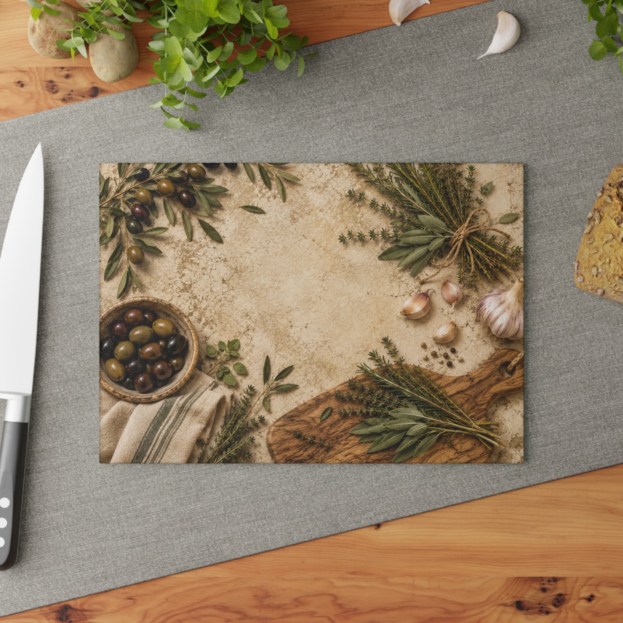 Olive & Herb | Glass Cutting Board