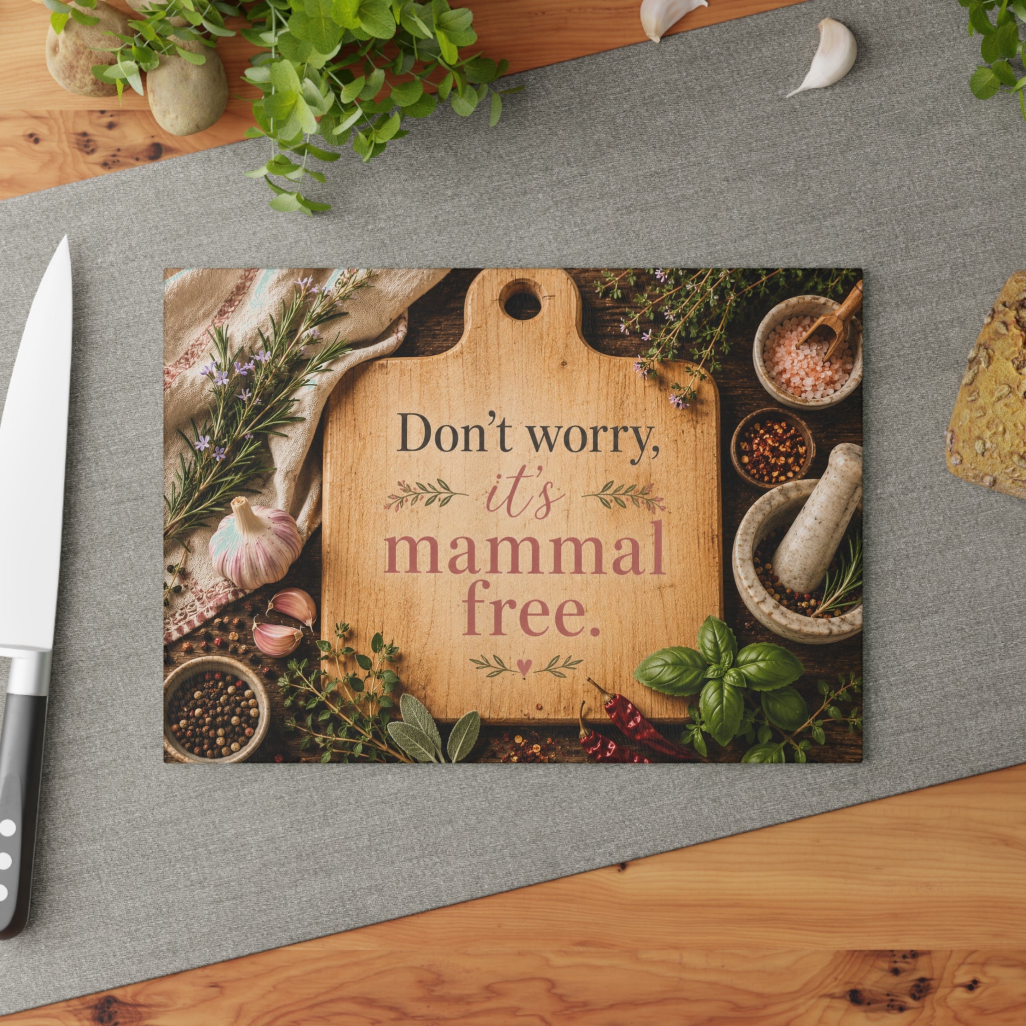Don't Worry, it's mammal free | Glass Cutting Board