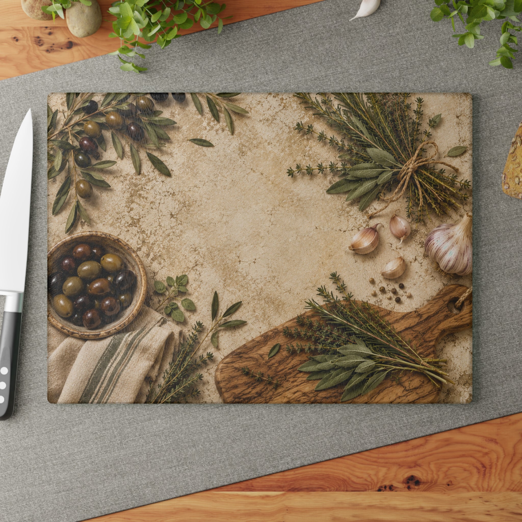 Olive & Herb | Glass Cutting Board