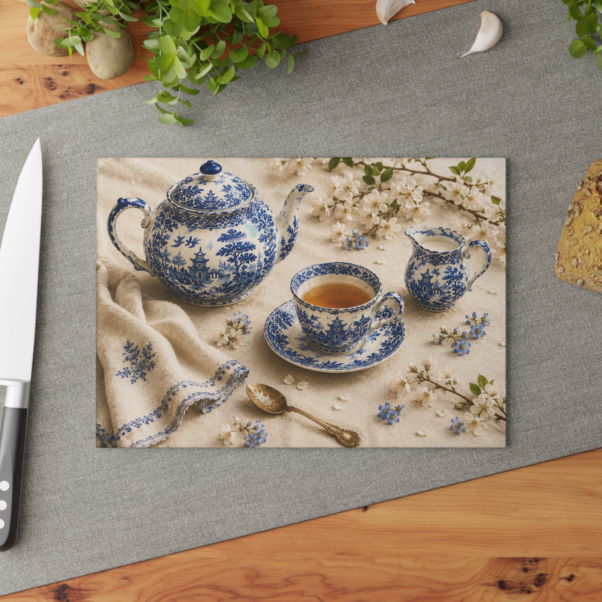 Blue Willow Tea | Glass Cutting Board