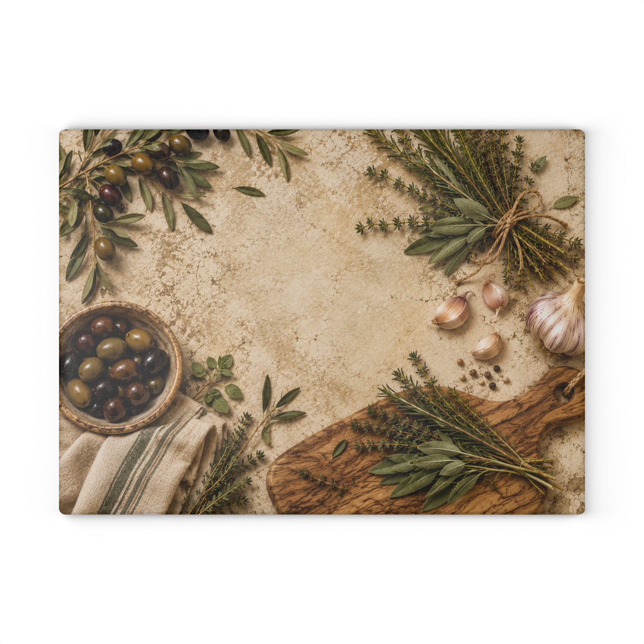 Olive & Herb | Glass Cutting Board