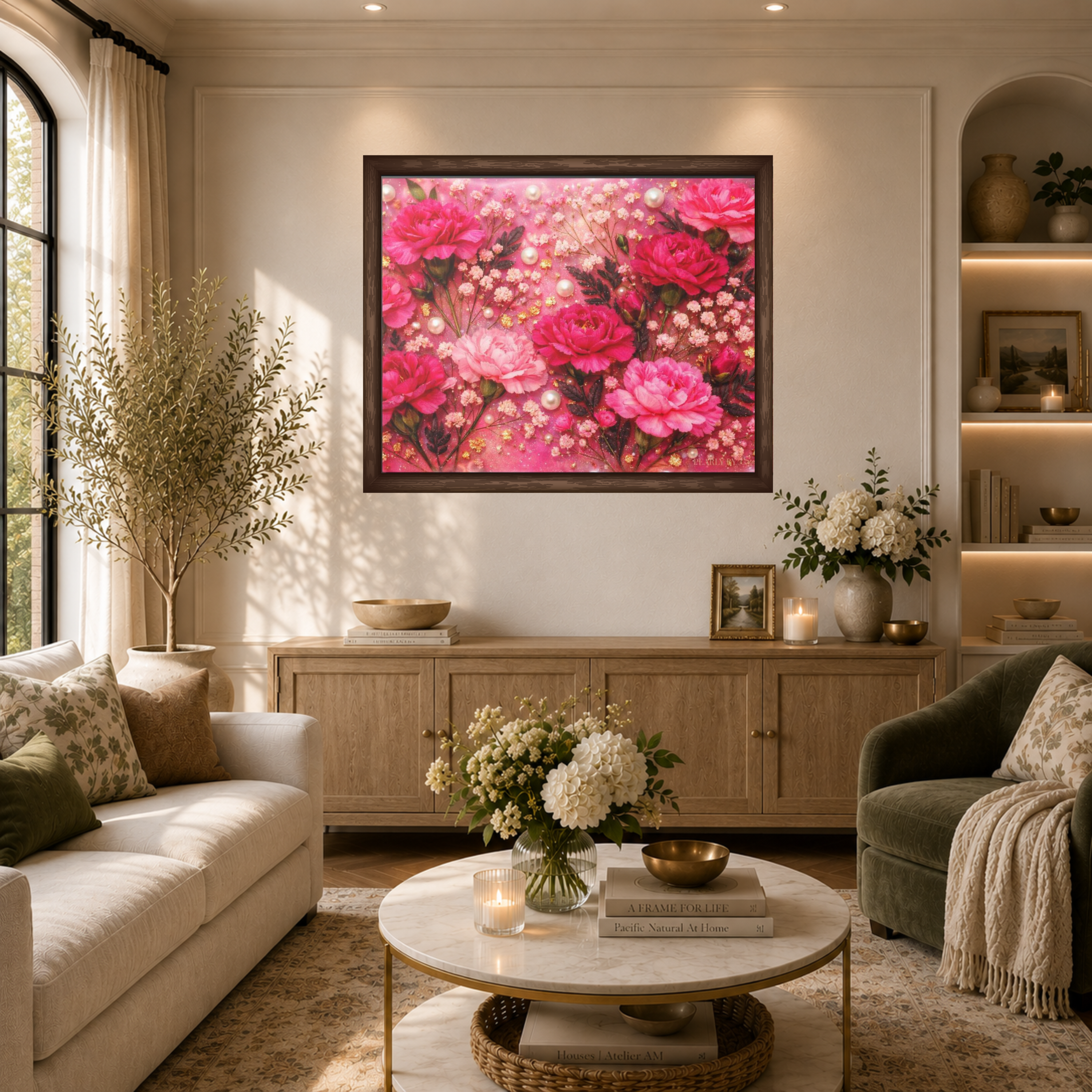 Pearls & Peonies | Framed Floral Canvas Wall Art