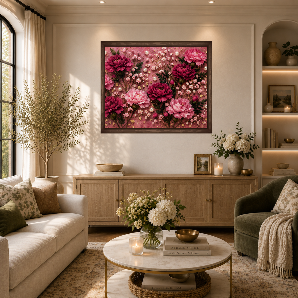 Blushing Peonies | Framed Canvas Wall Art