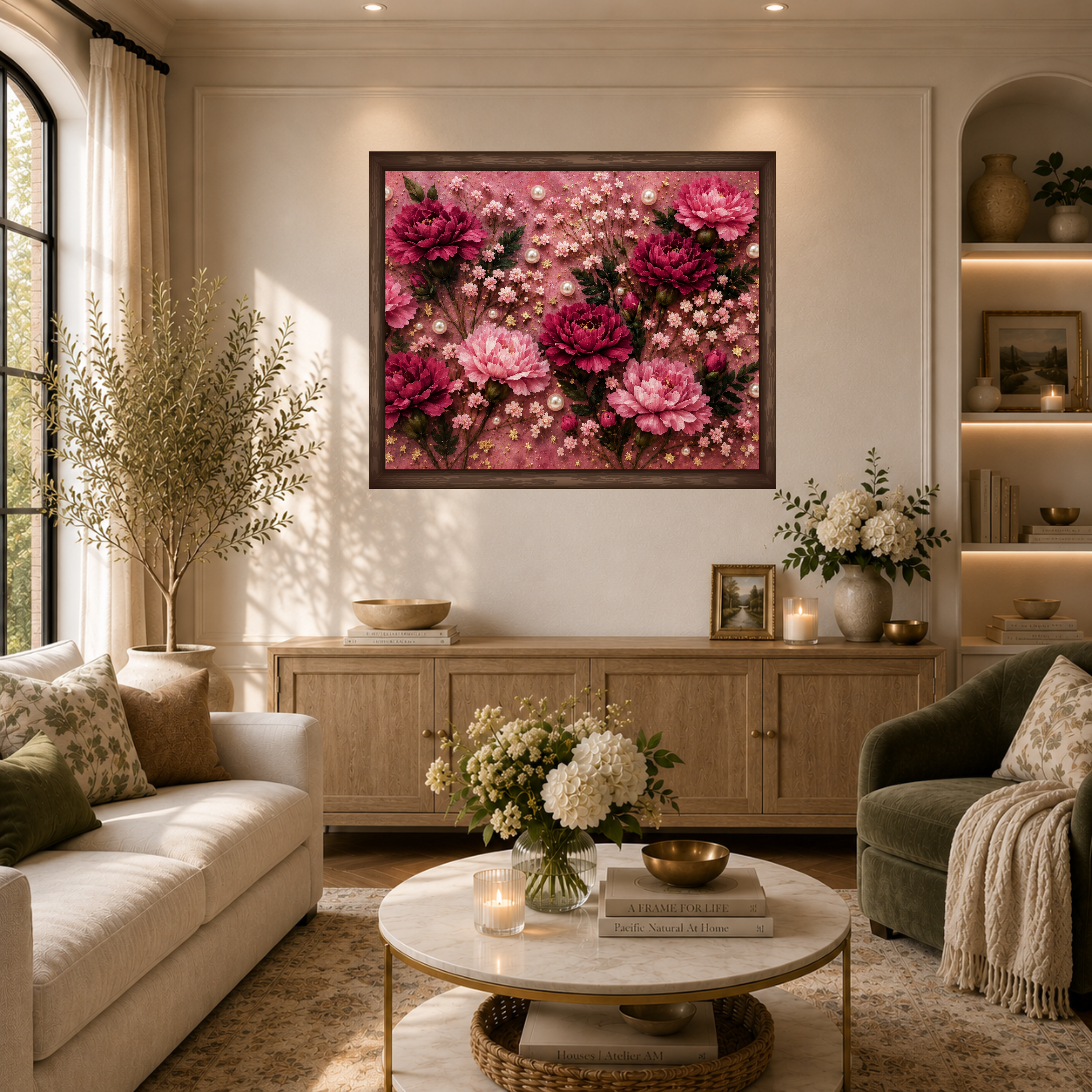 Blushing Peonies | Framed Canvas Wall Art