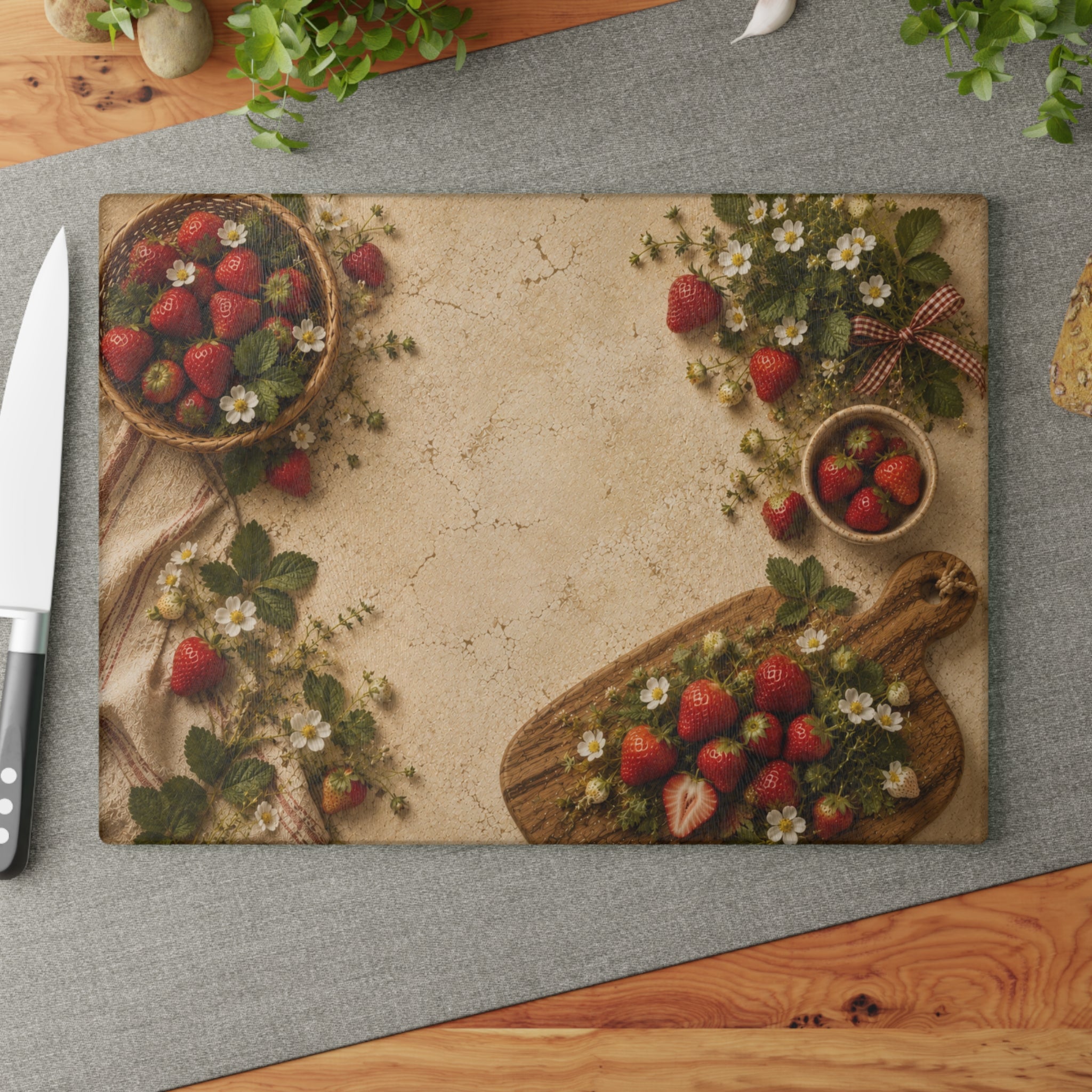 Strawberry Patch | Glass Cutting Board