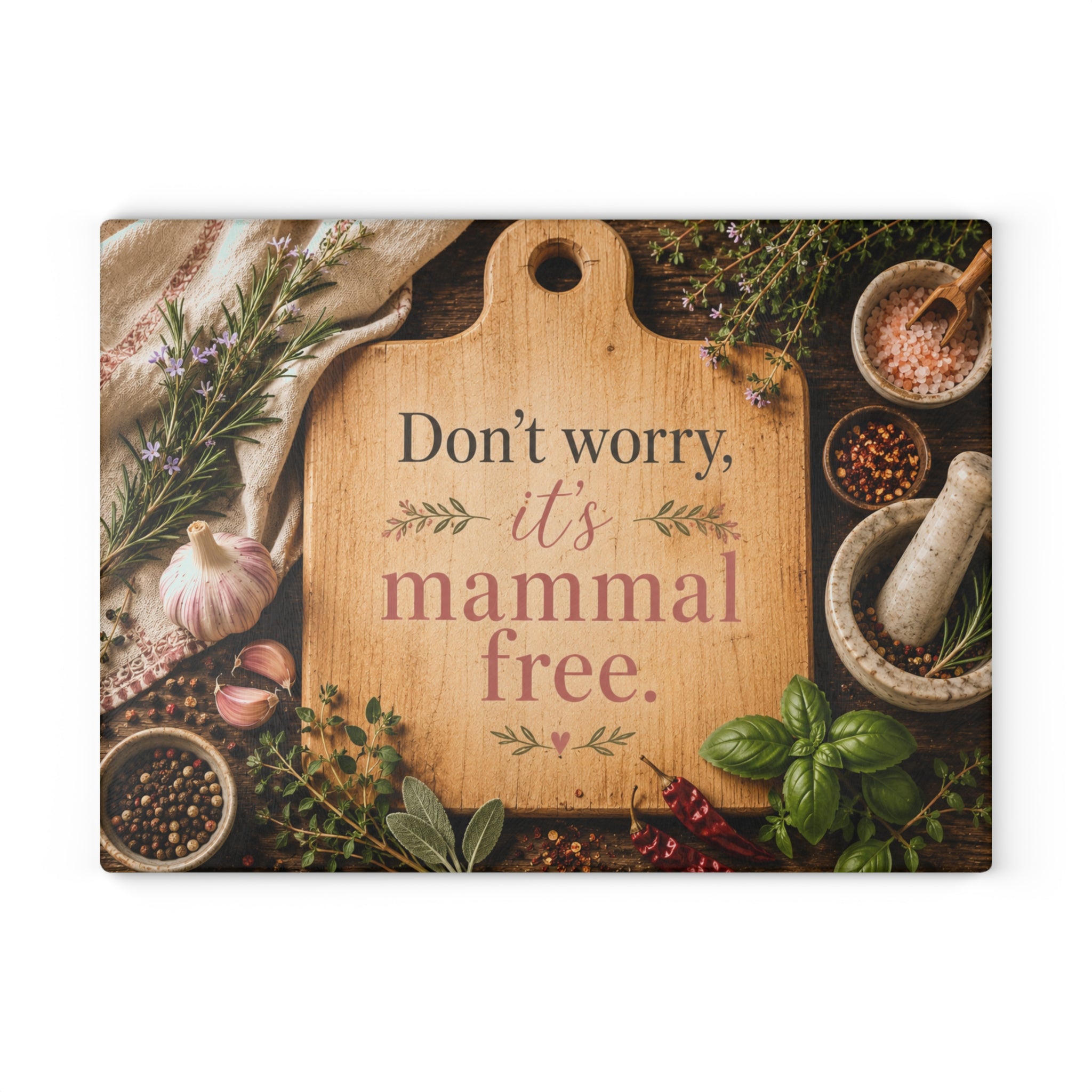 Don't Worry, it's mammal free | Glass Cutting Board