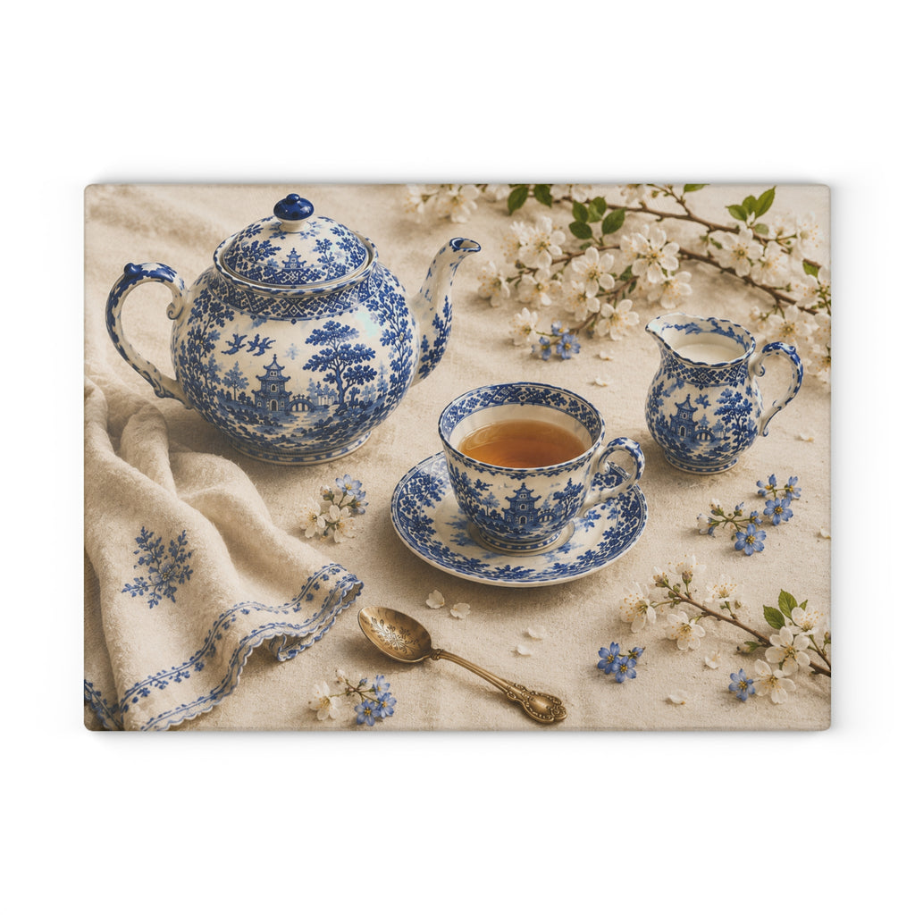 Blue Willow Tea | Glass Cutting Board